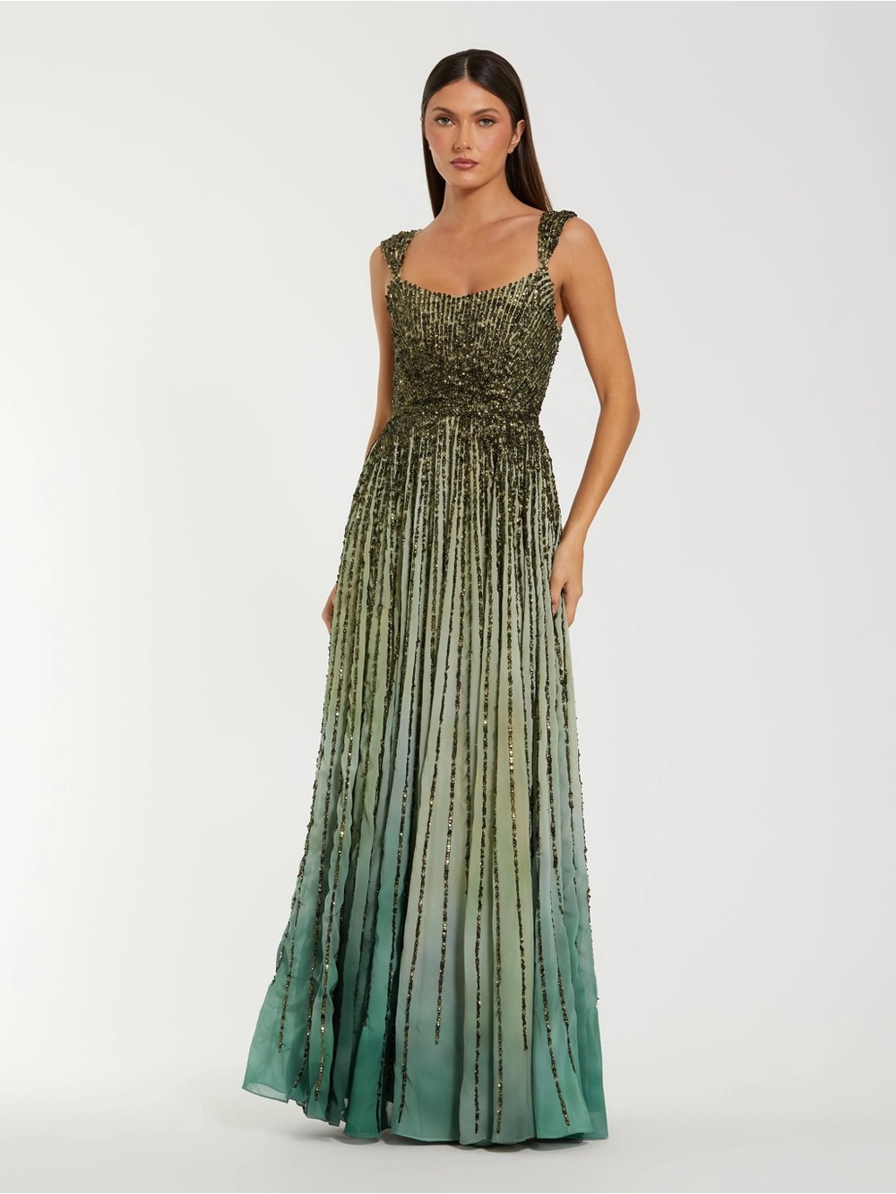 Mac Duggal 6205 Sleeveless Sequin A-Line Ombre Gown Size 10 NWT Patina Green